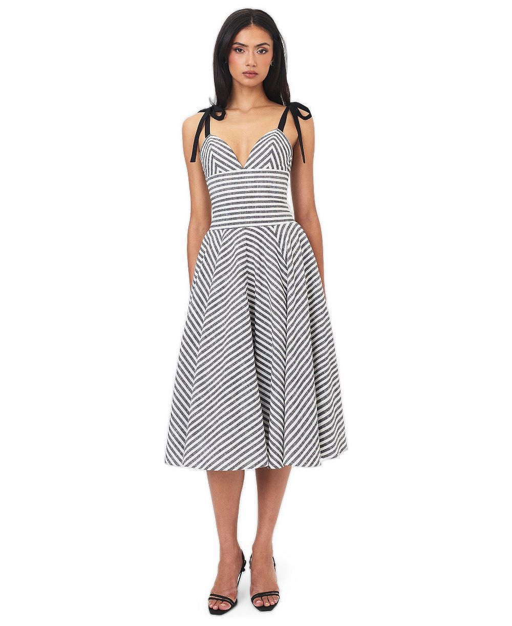Женское платье Miss Circle Riley Black and White Striped Linen Flared Midi