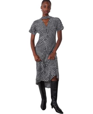 Whistles Women's Mixed Dot Scarf Polka-Dot Tie-Neck Short-Sleeve Midi Dress
