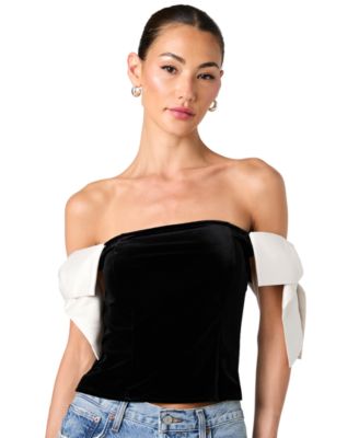 French Connection Women's Carey Off-The-Shoulder Velvet Satin-Bow Top