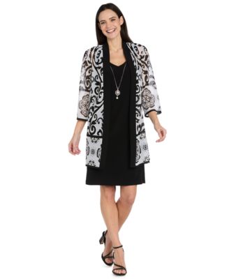 R & M Richards Women's Petite The Bianca V-Neck 3/4-Sleeve A-Line Dress and Jacket, 2-Piece Set