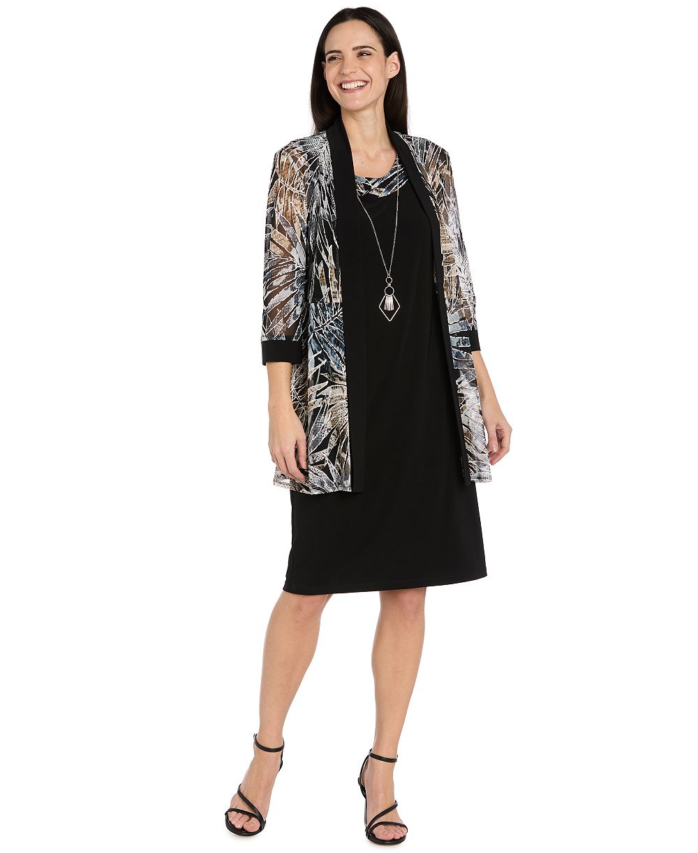 R & M Richards Petites Printed A-Line Scoop Neck 2-Piece Dress and Jacket Set