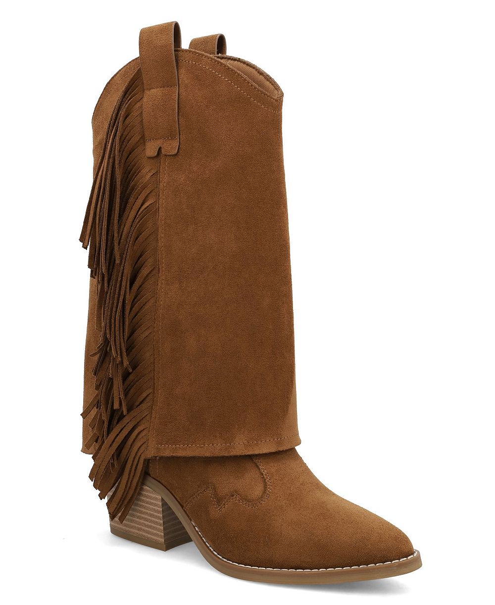 MIA Women's Cordell Fringe Pointed Toe Block Heel Boots