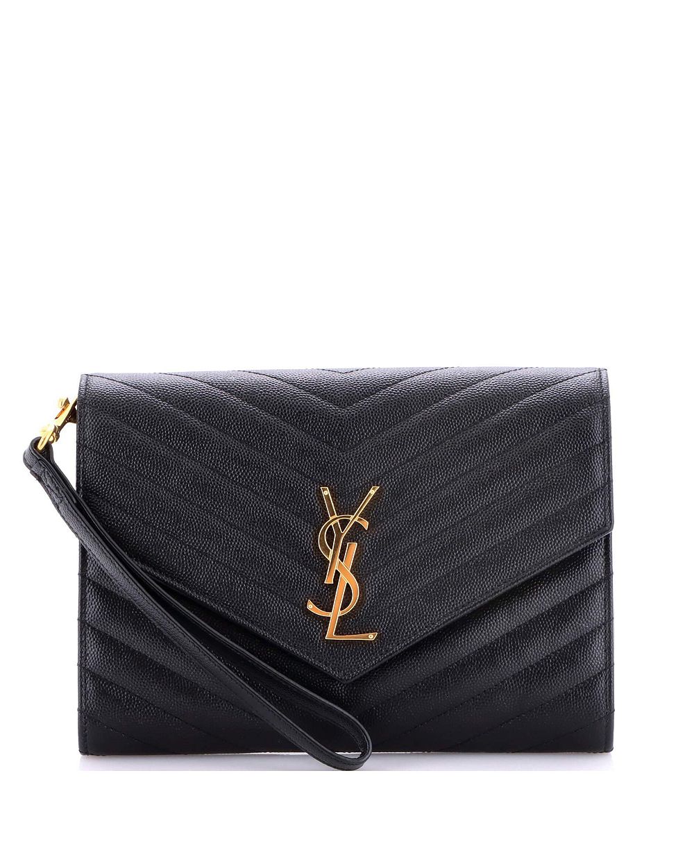 Saint Laurent Classic Monogram конверт-клатч из кожи Matelasse Chevron, б/у
