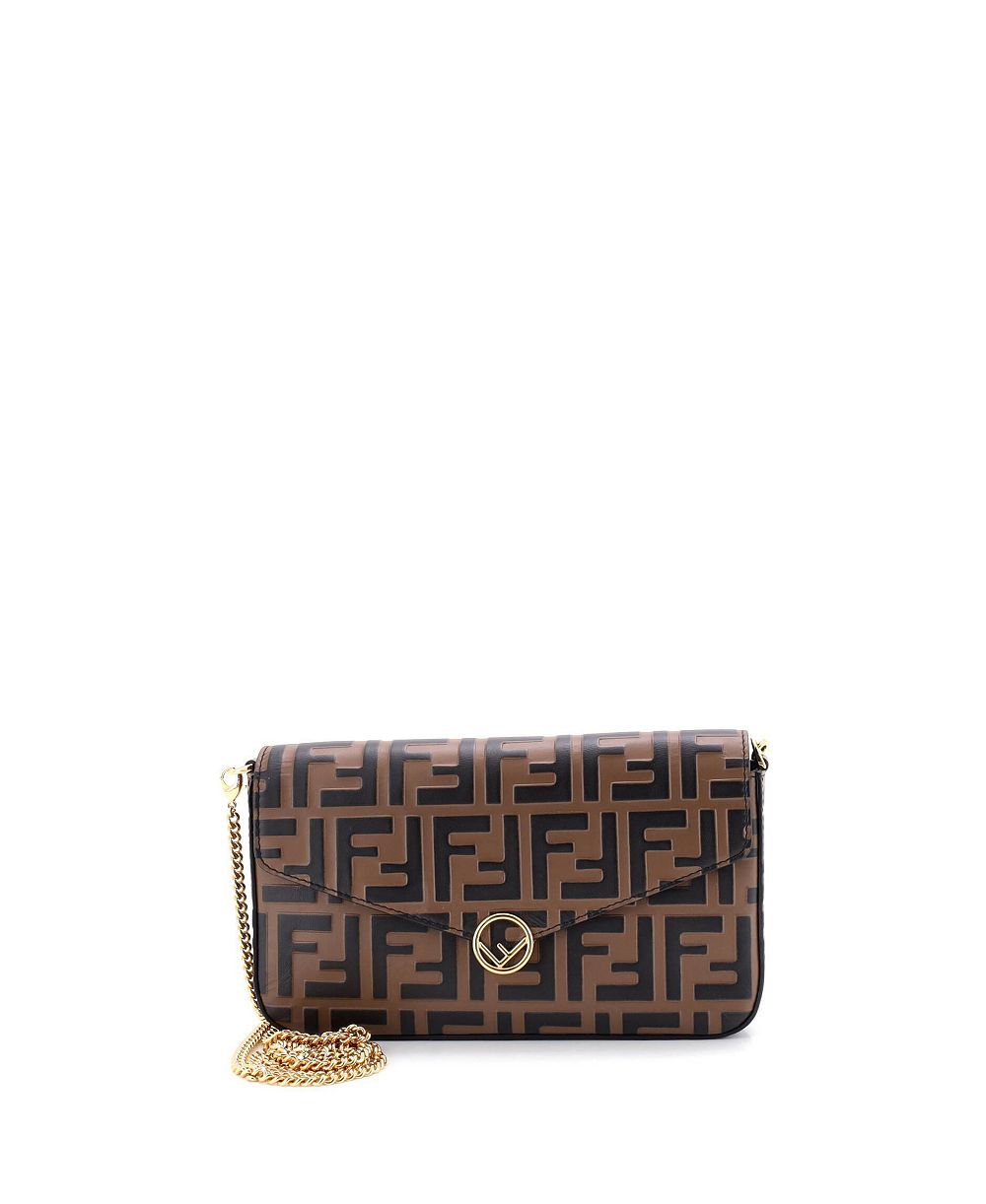 Б/у клатч Fendi F is Fendi Envelope на цепочке из кожи Zucca