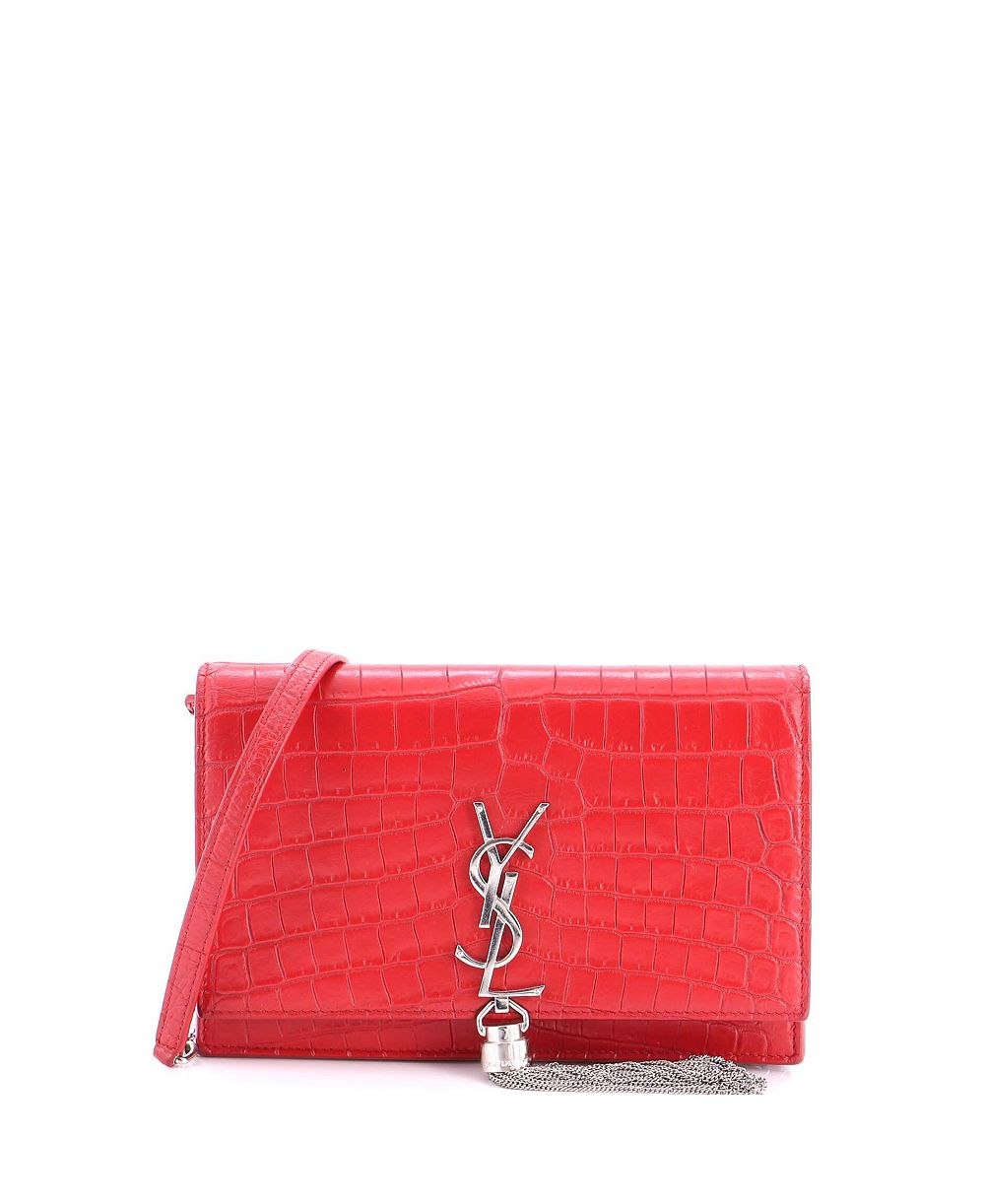 Saint Laurent кошелек на цепочке с кисточкой и монограммой, кожа, б/у