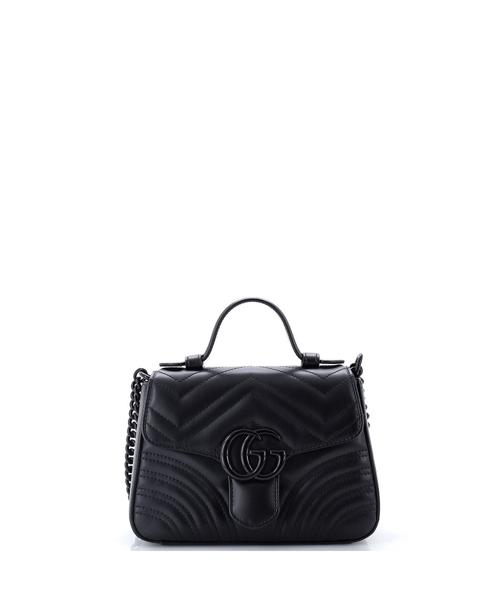 Gucci Мини-сумка Mini GG Marmont Monochrome Top Handle Flap из кожи Matelasse, б/у