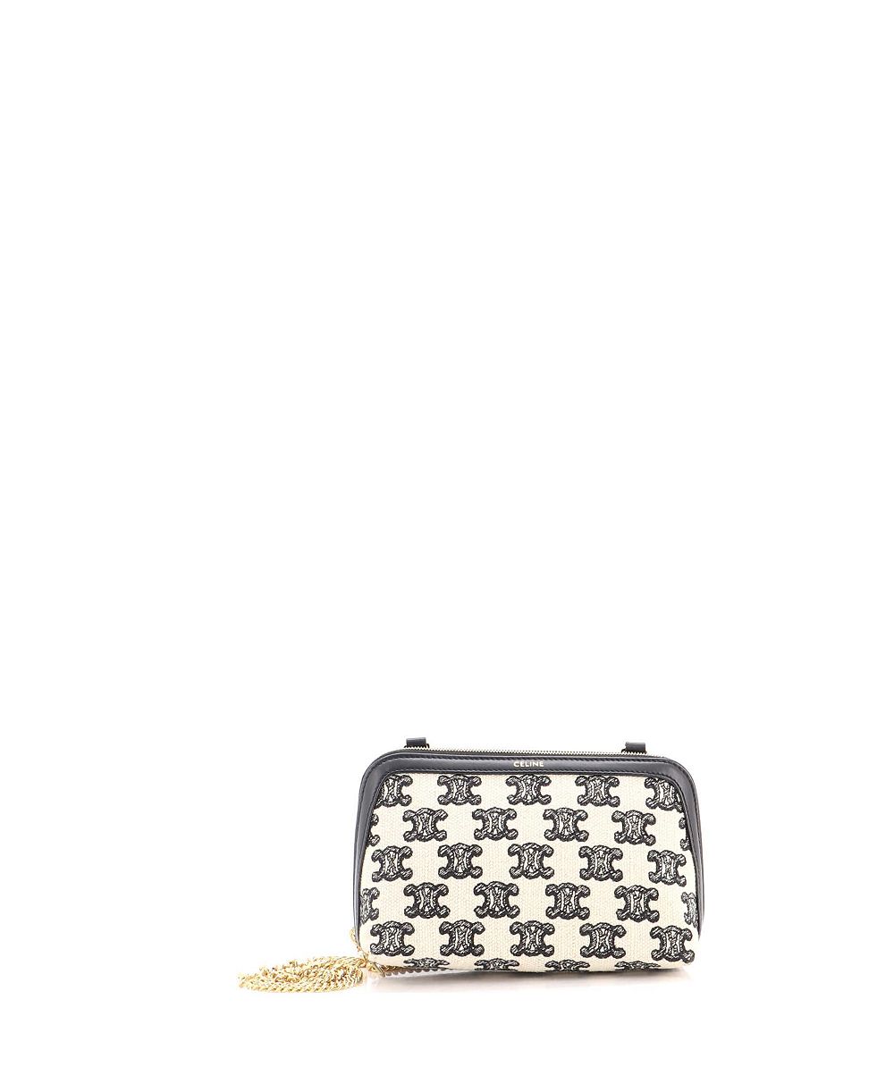 Б/у сумка-клатч Celine Zip Around Chain Triomphe Canvas с цепочкой