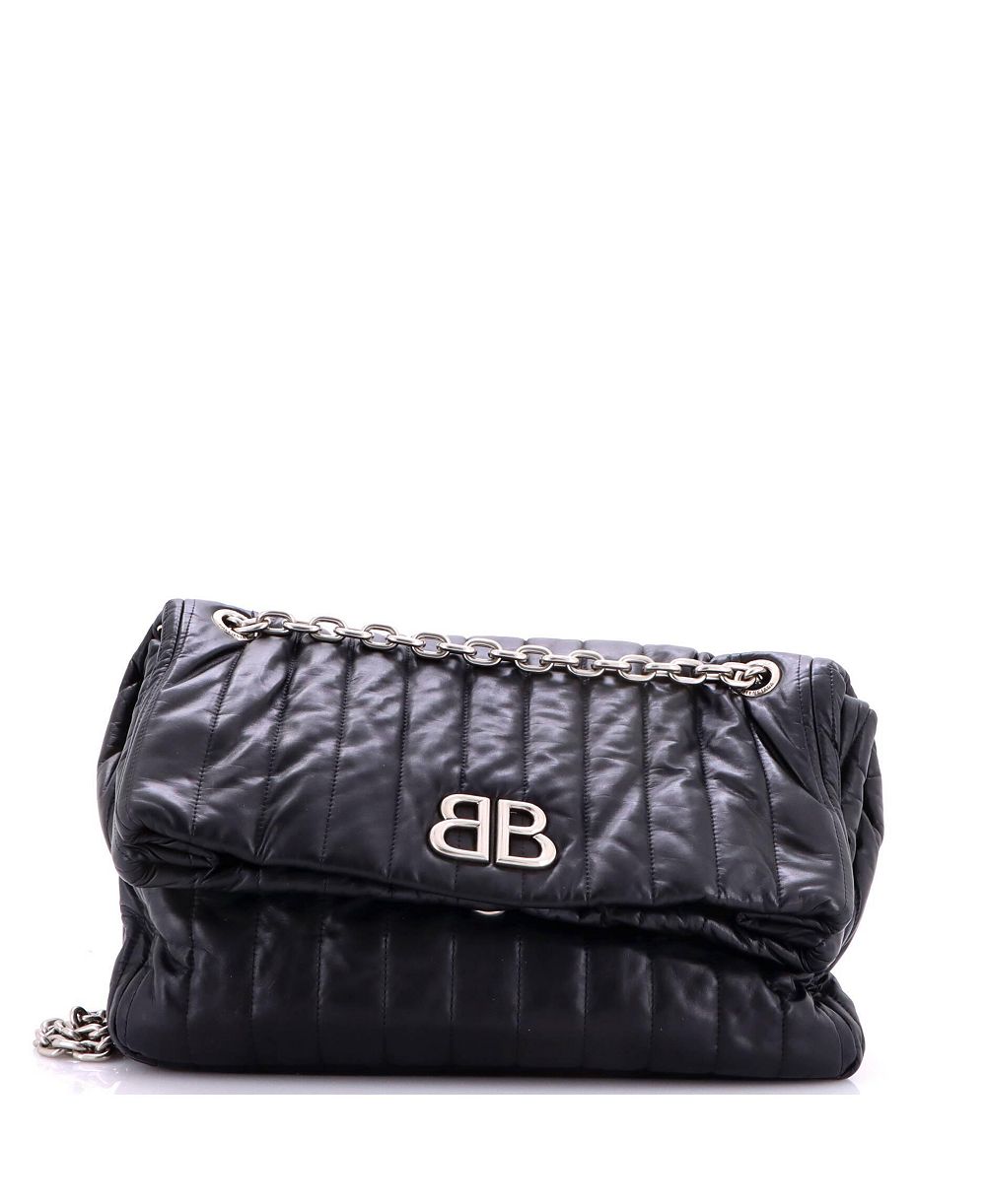 Pre-Owned Balenciaga Medium Monaco Chain Flap Shoulder Bag Quilted Leather