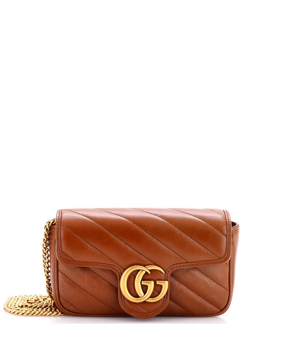 Сумка Gucci Super Mini GG Marmont с клапаном, стеганая кожа, б/у
