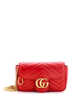 Подержанная мини-сумка Gucci Super Mini GG Marmont с клапаном, стеганая кожа