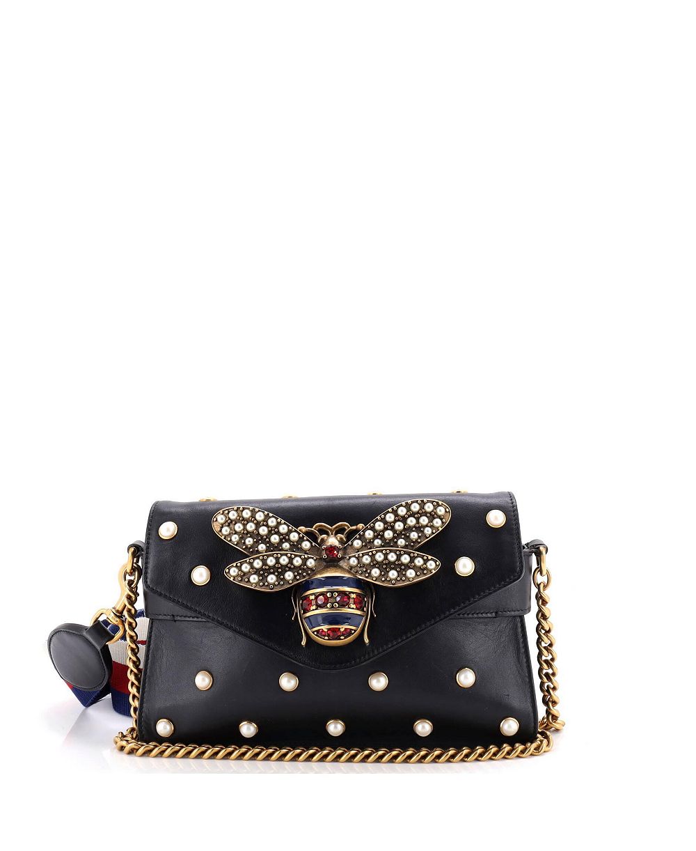 Б/у маленькая сумка на плечо Gucci Mini Broadway Pearly Bee из декорированной кожи