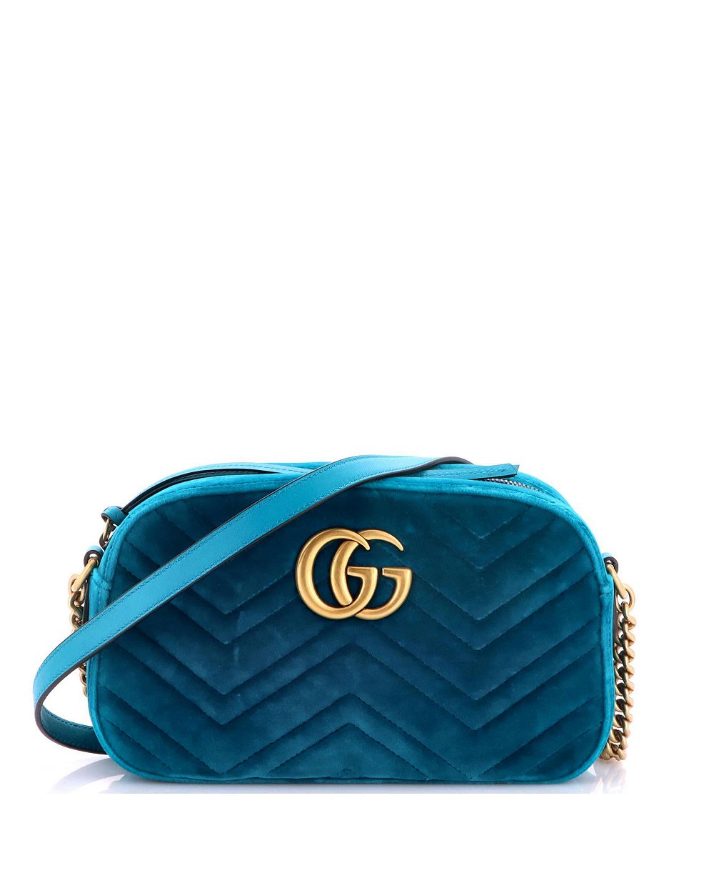 Pre-Owned Gucci Small GG Marmont Shoulder Bag Matelasse Velvet