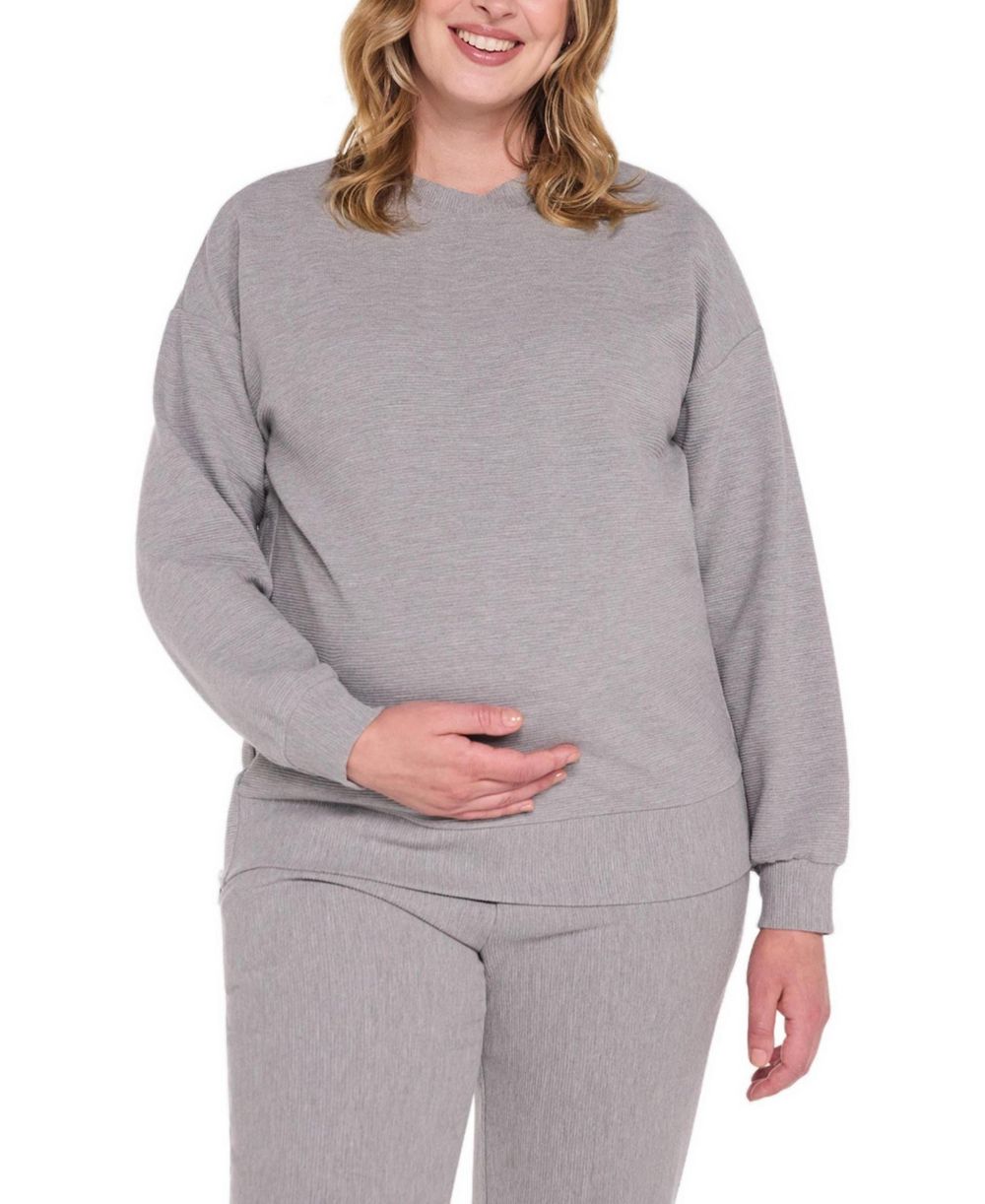 Туника Motherhood Maternity с длинным рукавом, боковой молнией и круглым вырезом, свободный крой
