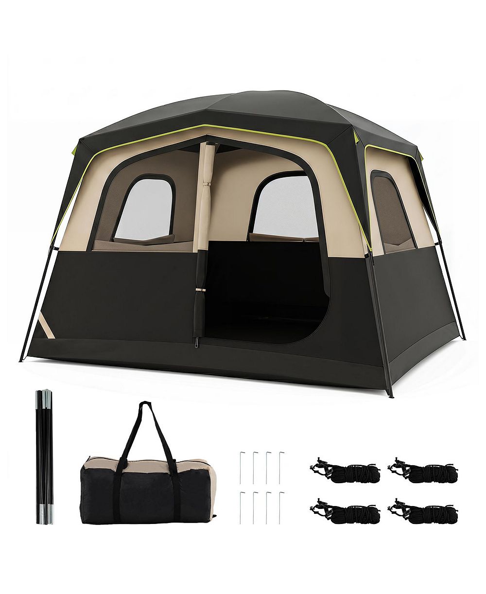 Gymax 6-Person Camping Tent with Top Rainfly Mesh Windows Large Door Ground Stakes