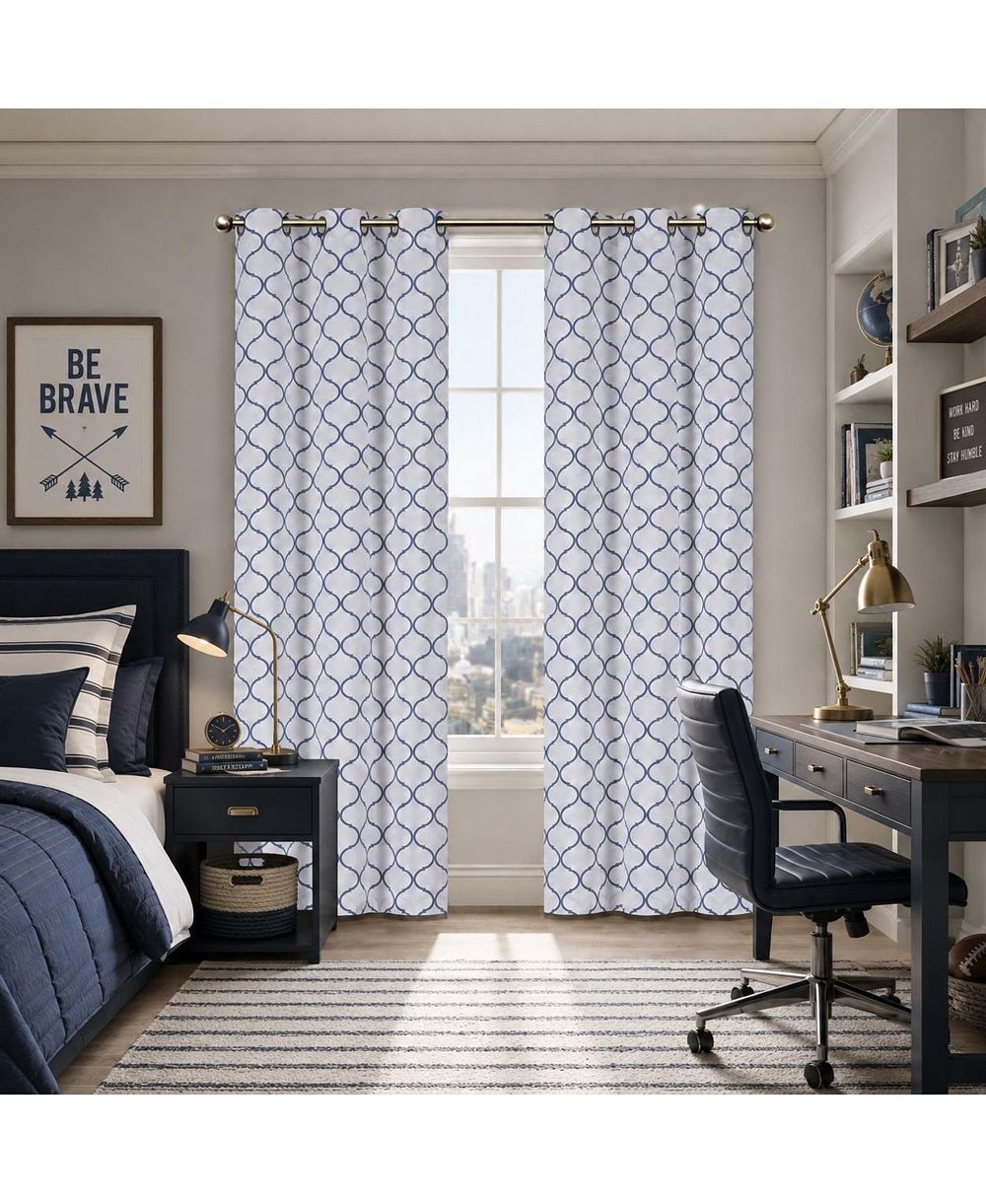 Kate Aurora комплект из двух штор с люверсами Navy Trellis