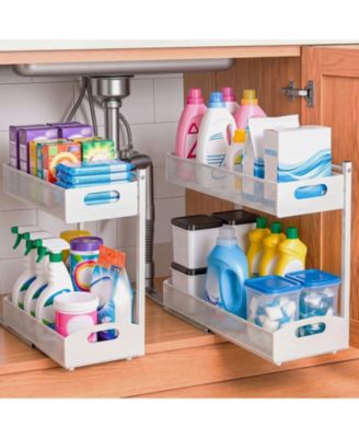 SUGIFT 2 Pack 2-Tier Pull Out Under Sink Organizer with 4-Level Height Adjustment for Cabinets