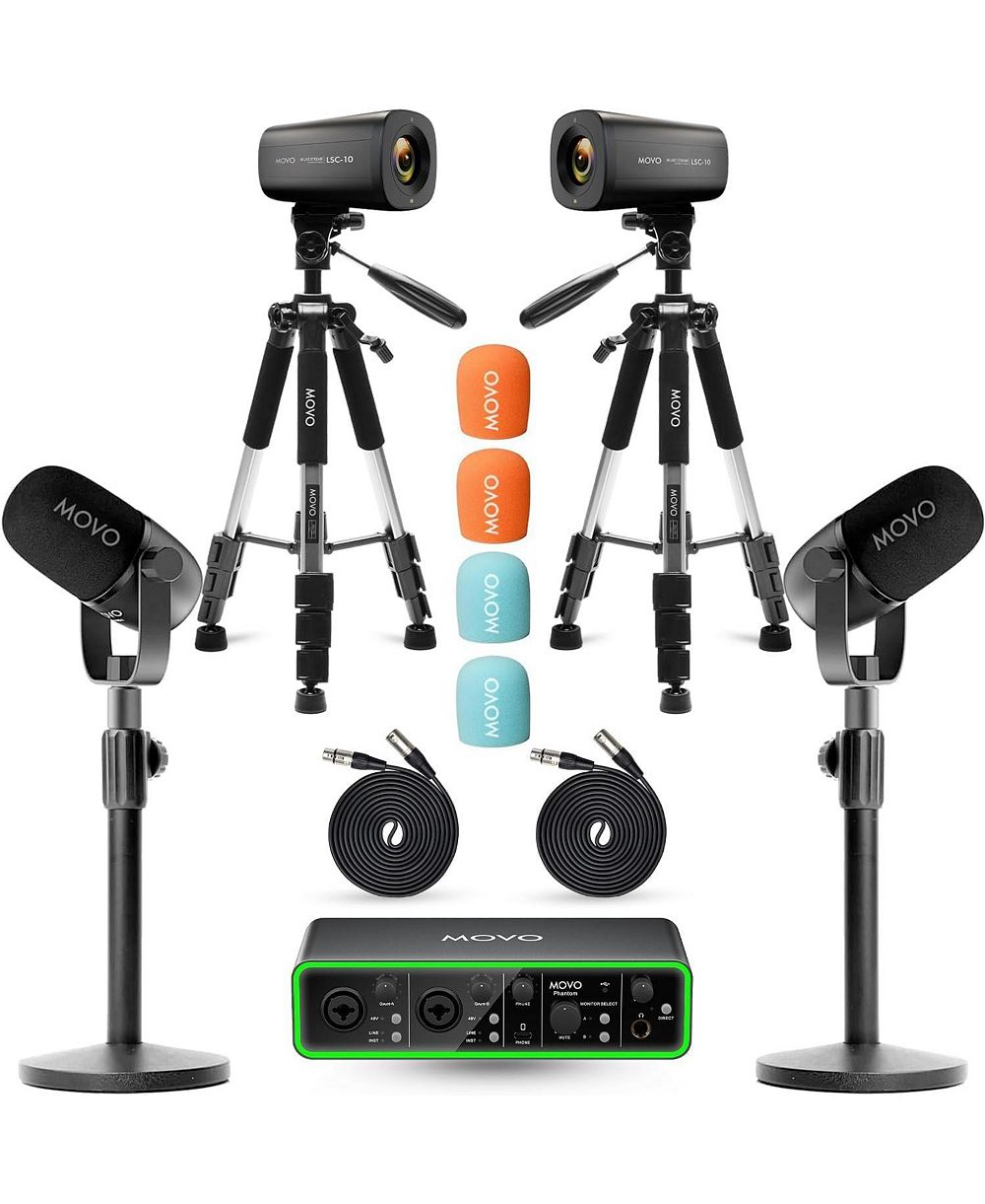 Movo Two Person Video Podcast Equipment 4K USB-C Audio Interface Bundle