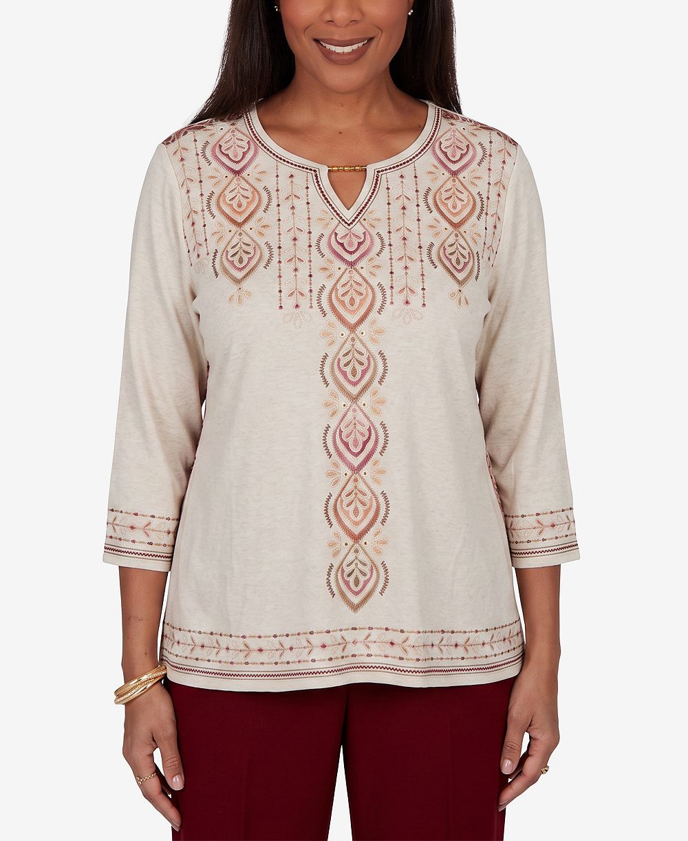 Блузка Alfred Dunner Petite Keyhole Neck 3/4-Sleeve