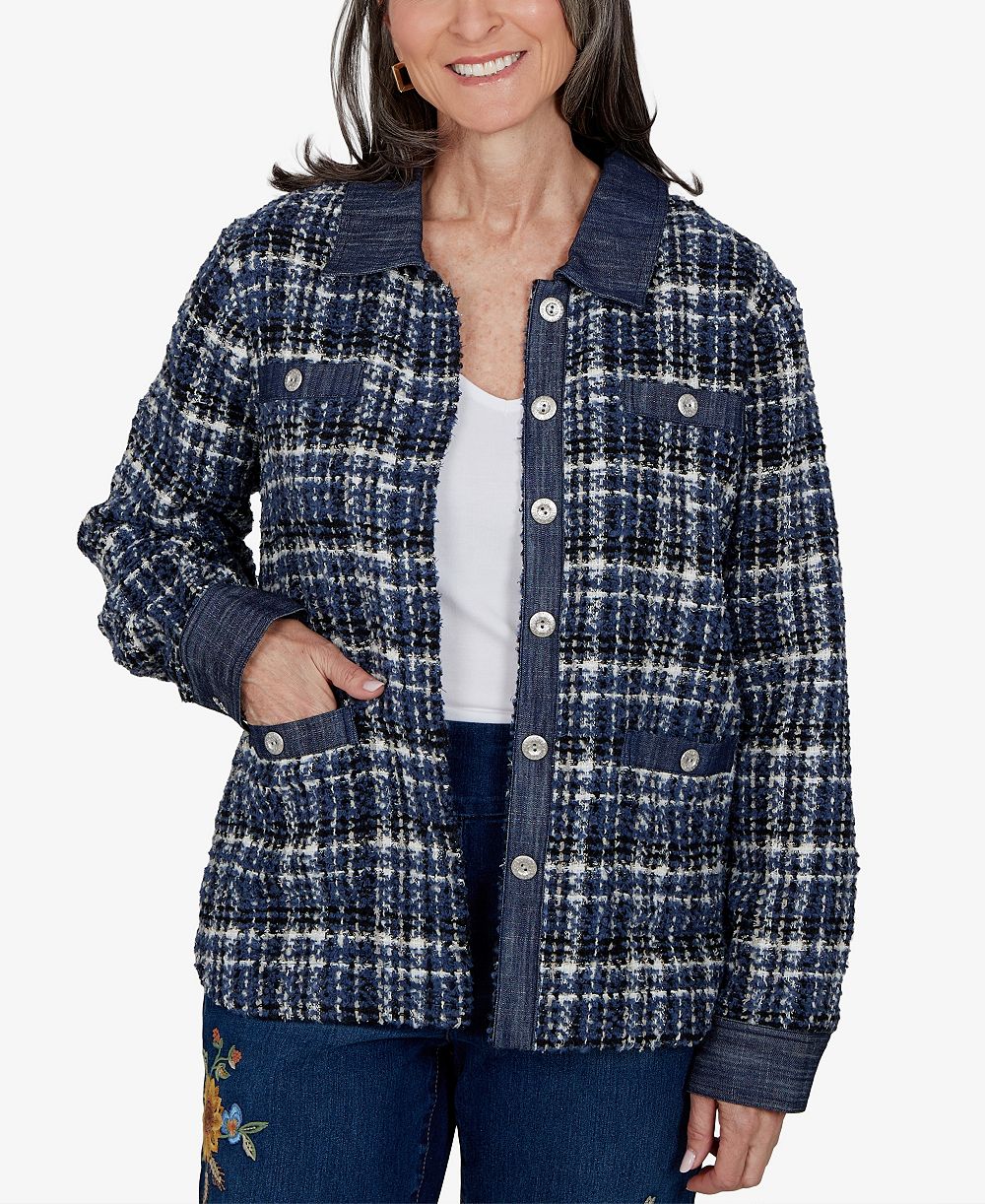 Alfred Dunner Petite Plaid Tweed Shirt Jacket
