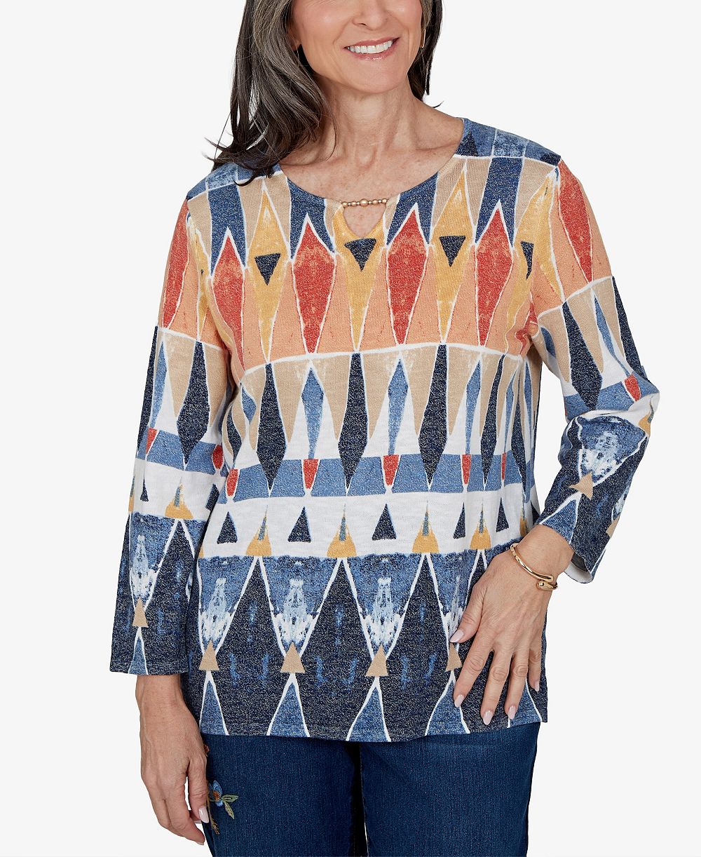 Alfred Dunner Petite 3/4-Sleeve Henley Sweater