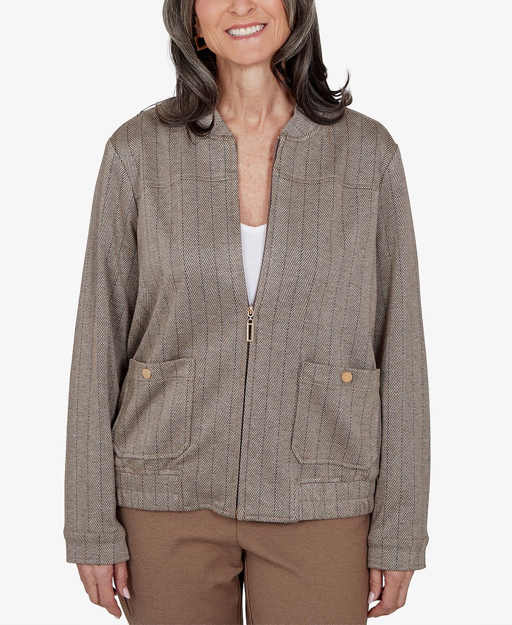 Alfred Dunner Petite Mandarin-Collar Zipper-Front Jacket
