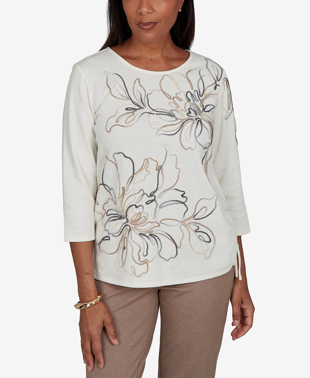 Женская футболка Alfred Dunner Petite Floral Ruched 3/4-Sleeve