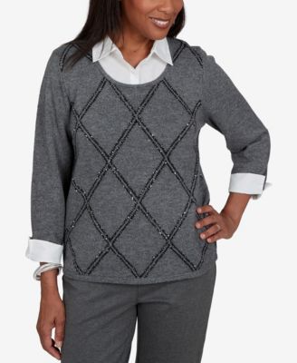 Женский джемпер Alfred Dunner Petite Scoop Neck 3/4-Sleeve Embellished Pullover
