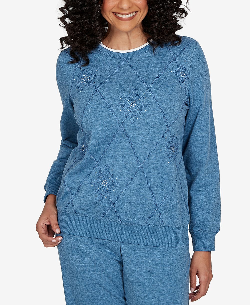Alfred Dunner Petite Embroidered Long-Sleeve Pullover