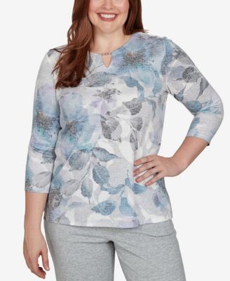 Alfred Dunner Petite трикотажный топ с цветочным принтом и вырезом с отверстием