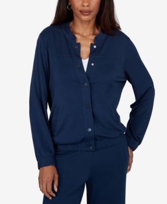 Alfred Dunner Petite Mandarin-Collar Bomber Jacket