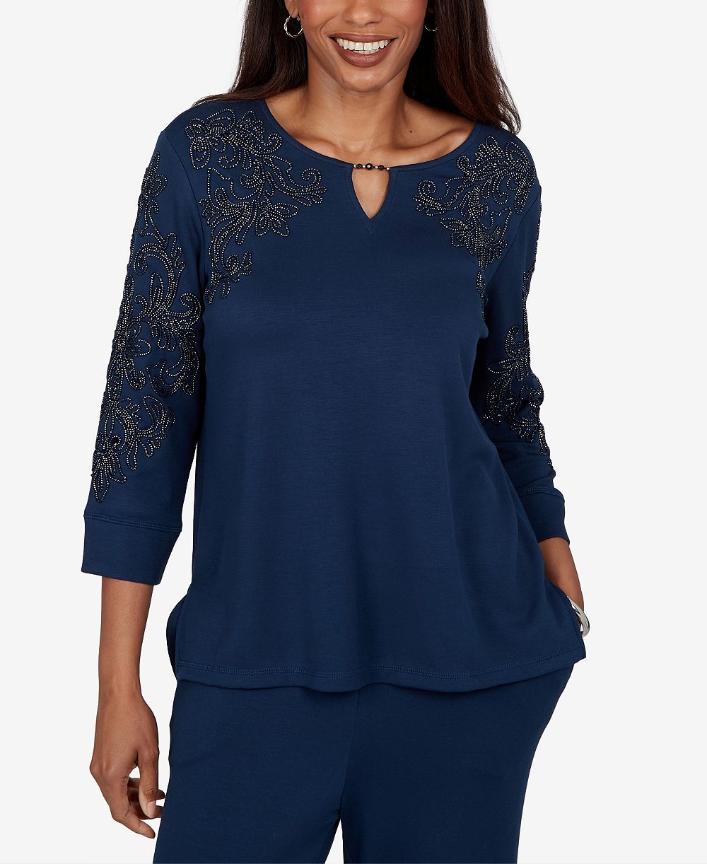 Топ Alfred Dunner Petite Embellished Keyhole Neck 3/4-Sleeve