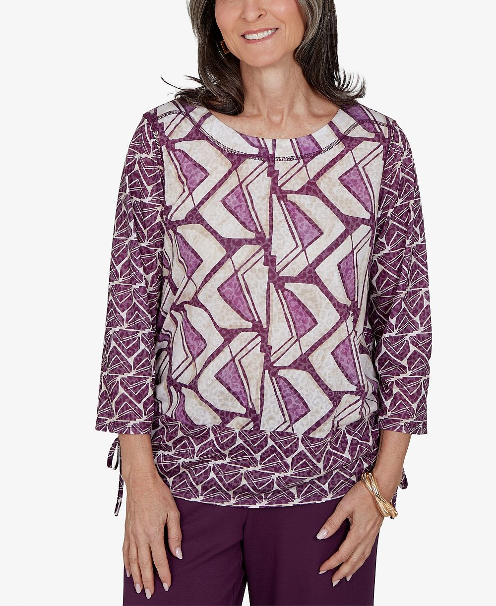 Блузка Alfred Dunner Petite Geometric-Print 3/4-Sleeve