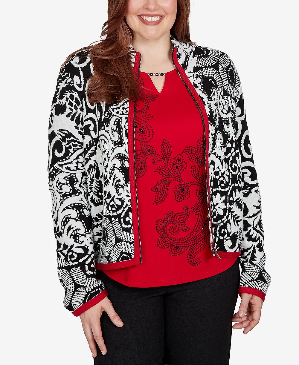 Alfred Dunner Petite Funnel Neck Long-Sleeve Acrylic-Blend Jacket