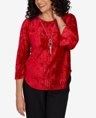 Alfred Dunner Petite Velvet Crewneck 3/4-Sleeve Blouse