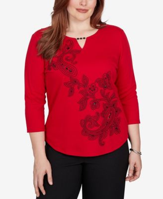 Топ Alfred Dunner Petite Keyhole Neck Paisley 3/4-Sleeve