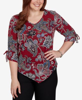 Alfred Dunner Petite V-Neck 3/4-Sleeve Paisley Blouse