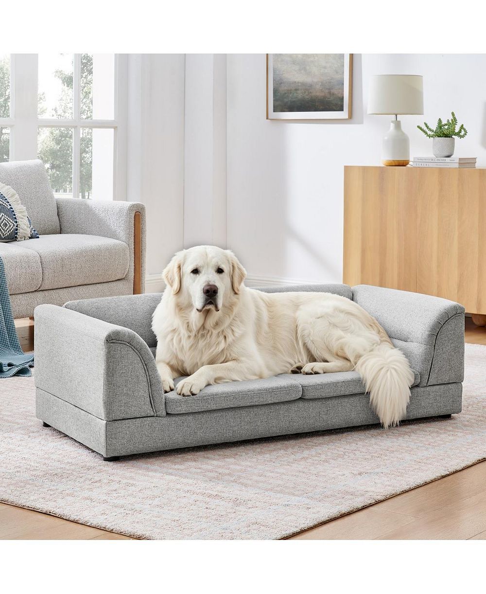 6thdruple Linen Oversized Pet Sofa Bed, Raised Dog Couch with Foam Cushion for Large Dogs