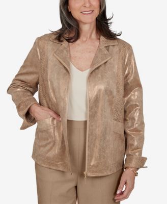 Alfred Dunner Women's Collared 3/4-Sleeve Zipper-Front Jacket
