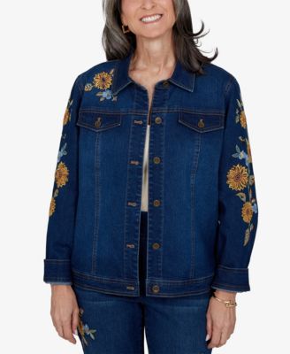 Alfred Dunner Women's Denim Floral-Embroidered Short Jacket