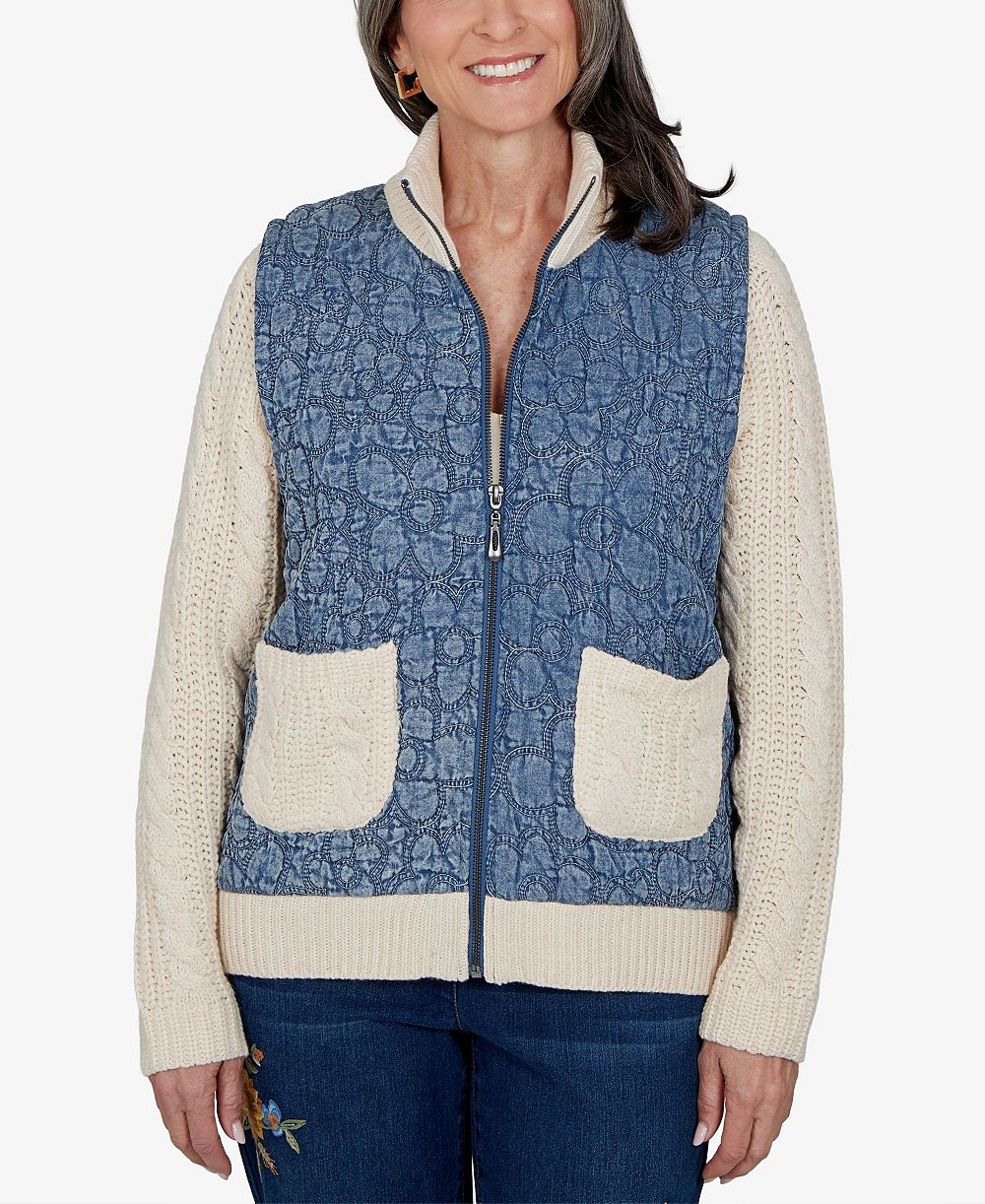 Alfred Dunner Women's Quilted Cable-Knit Mock Neck Jacket
