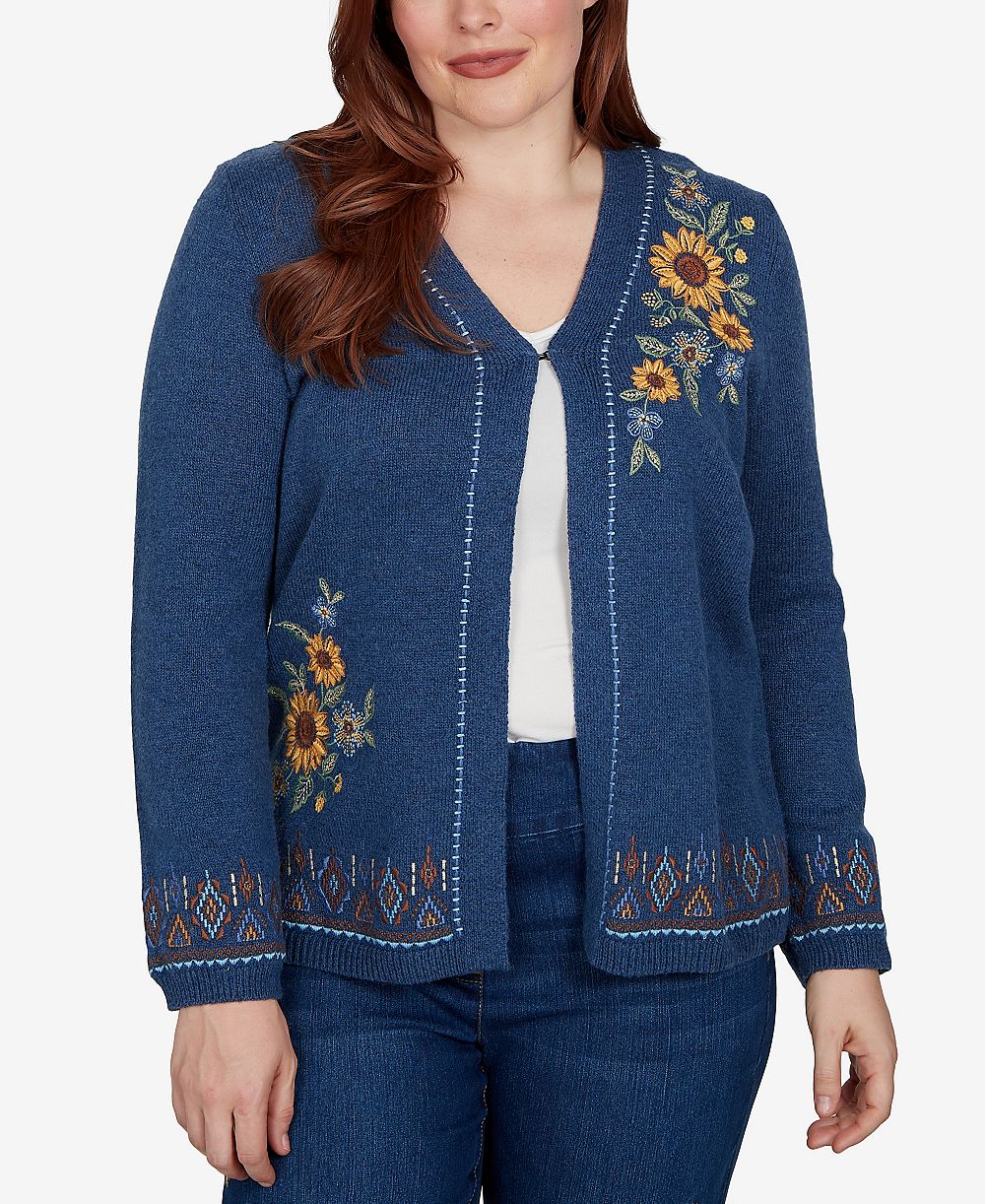 Женский кардиган Alfred Dunner Floral-Embroidery Long-Sleeve V-Neck