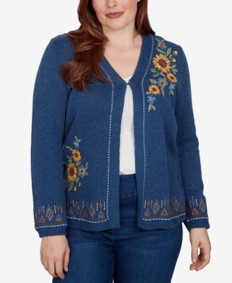 Женский кардиган Alfred Dunner Floral-Embroidery Long-Sleeve V-Neck