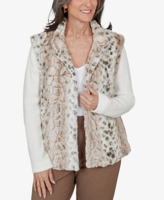 Alfred Dunner Women's Faux Fur Animal Print Mock Neck Jacket