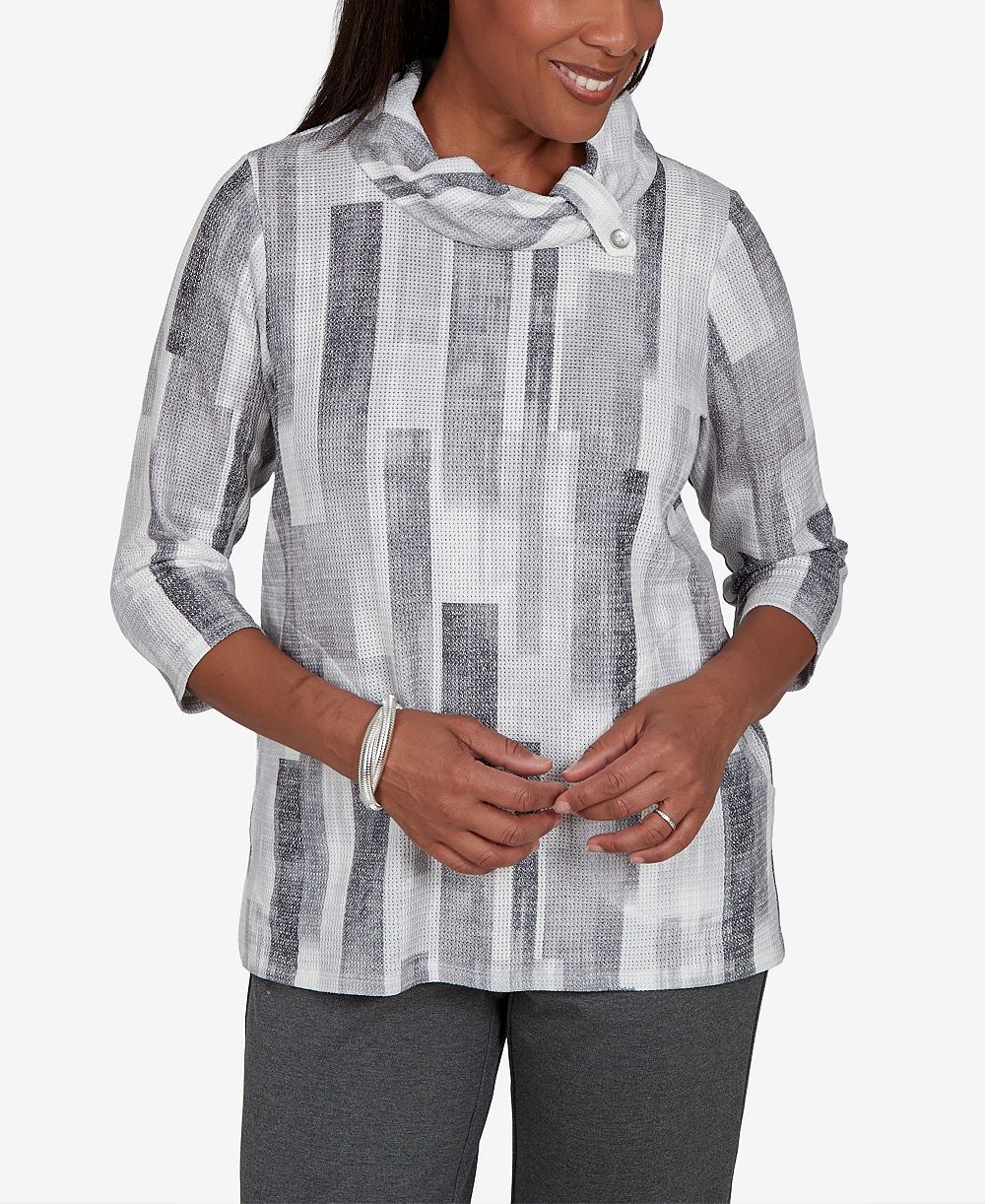 Alfred Dunner Women's Cowl Neck 3/4-Sleeve Pullover Tunic Top