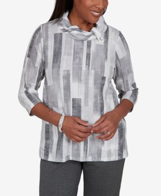 Alfred Dunner Women's Cowl Neck 3/4-Sleeve Pullover Tunic Top