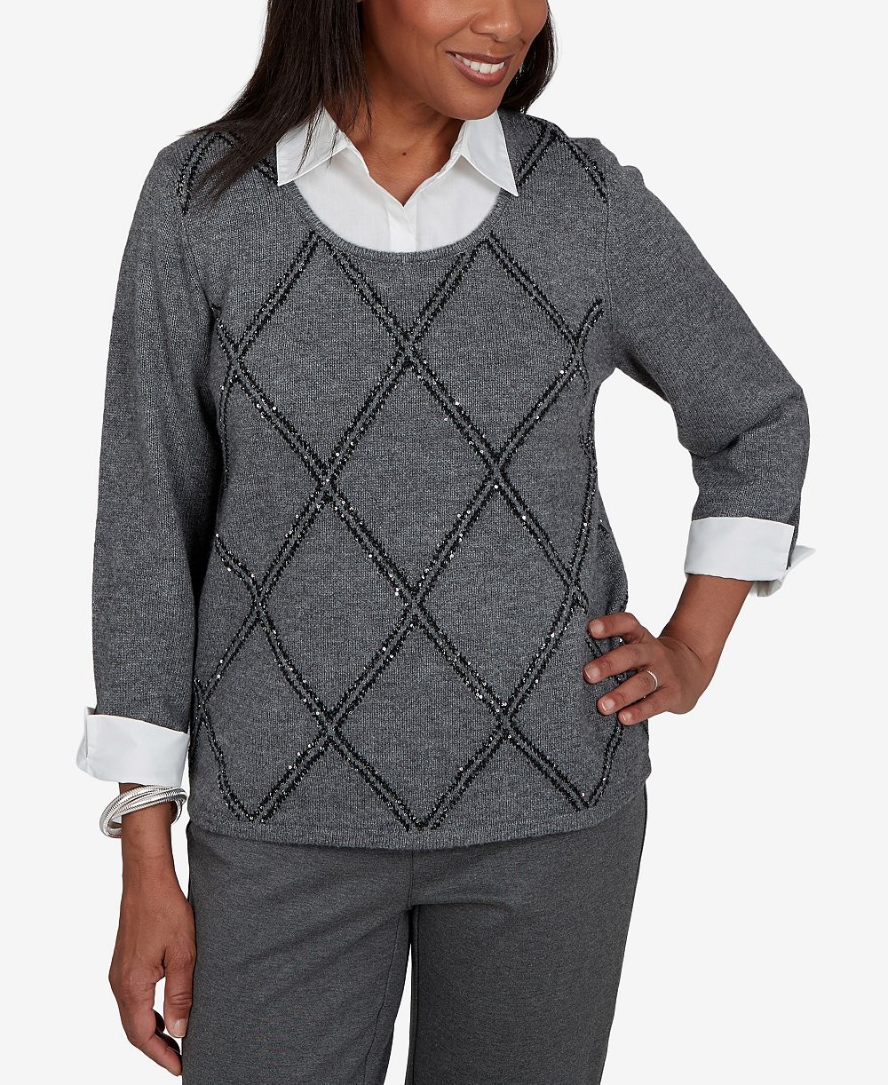 Alfred Dunner Women's Sweatr 3/4-Sleeve Scoop Neck Pullover