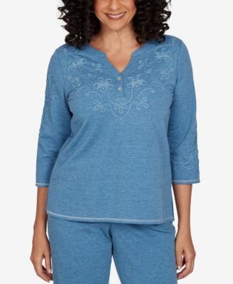 Женская футболка Alfred Dunner V-Neck 3/4-Sleeve