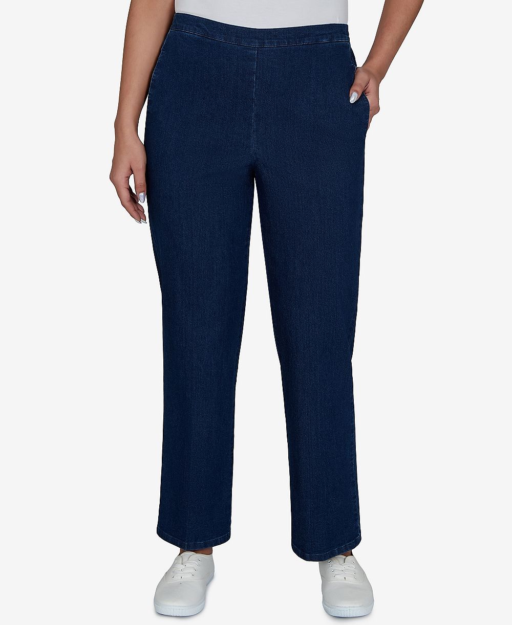 Alfred Dunner Women's Straight Pull-On Mid-Rise Denim Pants
