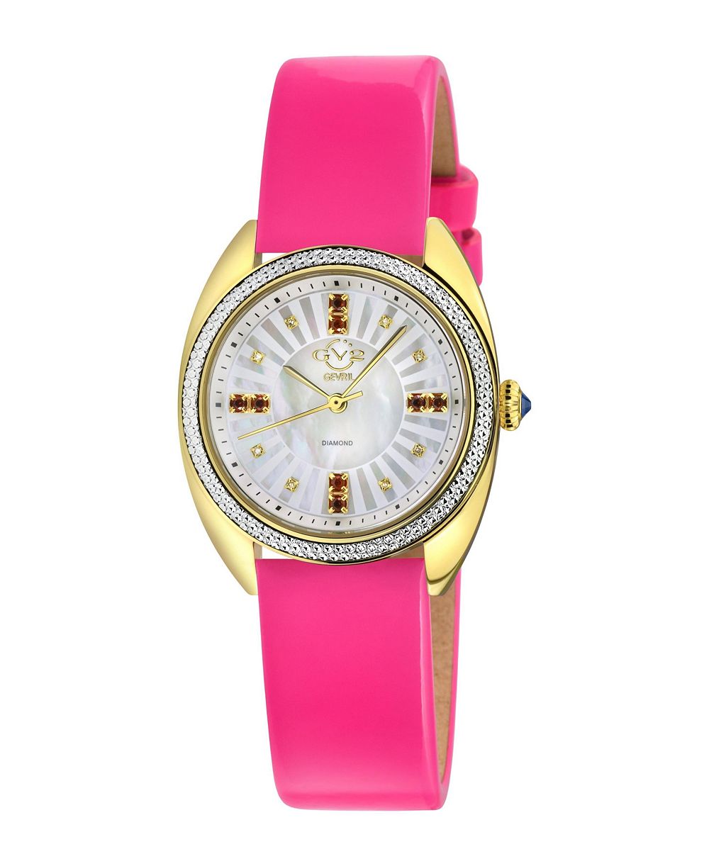 Женские часы GV2 by Gevril Palermo Swiss Quartz Magenta Italian Leather Strap Diamond