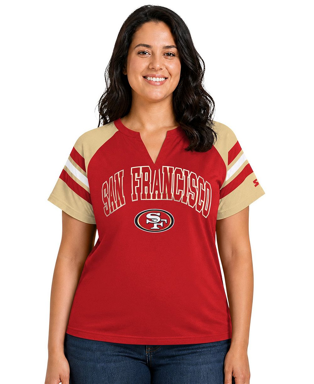 Starter Women's Scarlet San Francisco 49ers Plus Size Game On Notch Neck Raglan T-Shirt